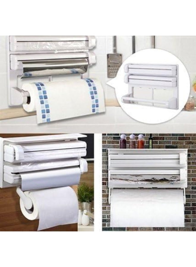 Multi-purpose kitchen organizer and dispenser – Napkin, foil, and nylon holder with storage shelf – White - Image 2